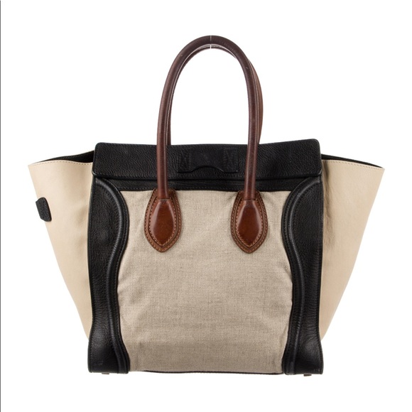 Auth Celine Calfskin Canvas Mini Tricolor Tri-Color Luggage Tote Bag Minimalist - Picture 5 of 15
